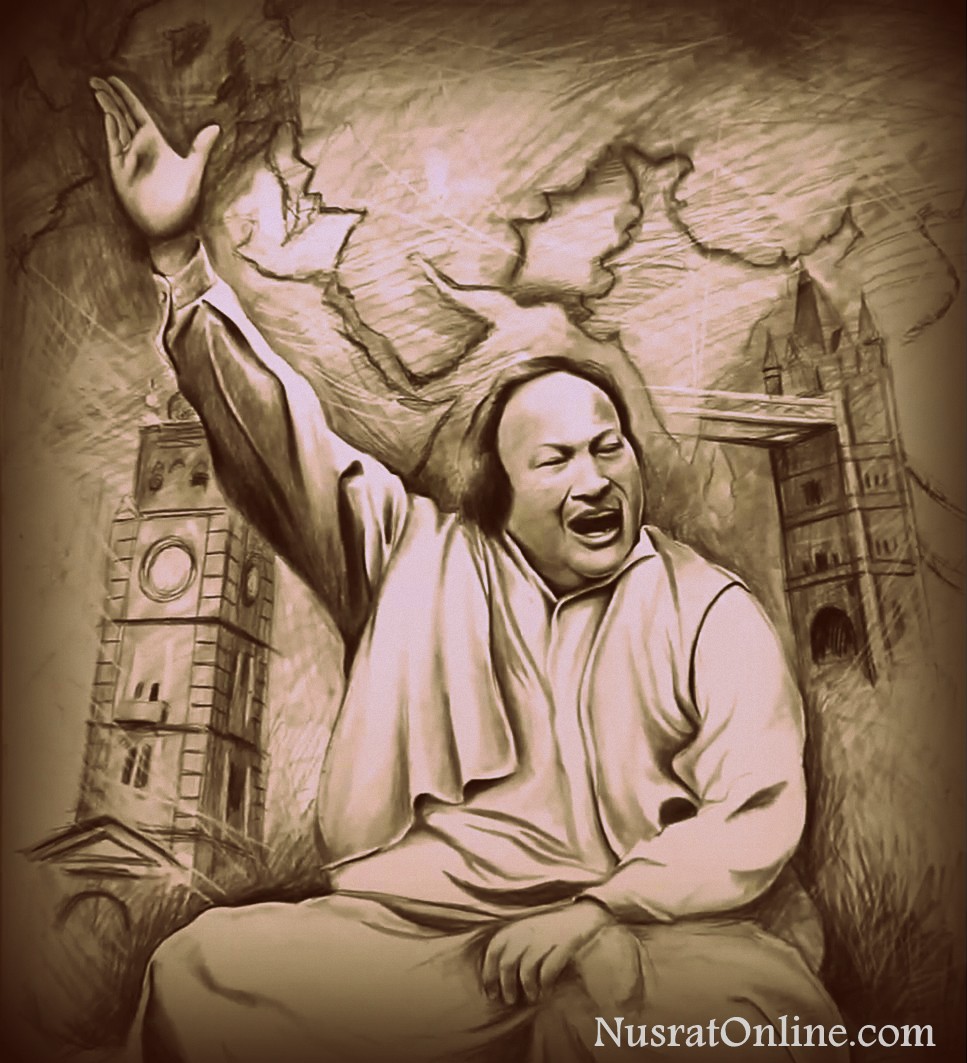 Nusrat Fateh Ali Khan's Sketch by Indian Artist Sikander Singh